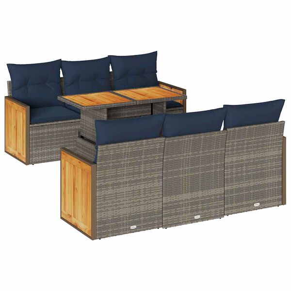 vidaXL 7-delige Loungeset met kussens poly rattan acacia grijs
