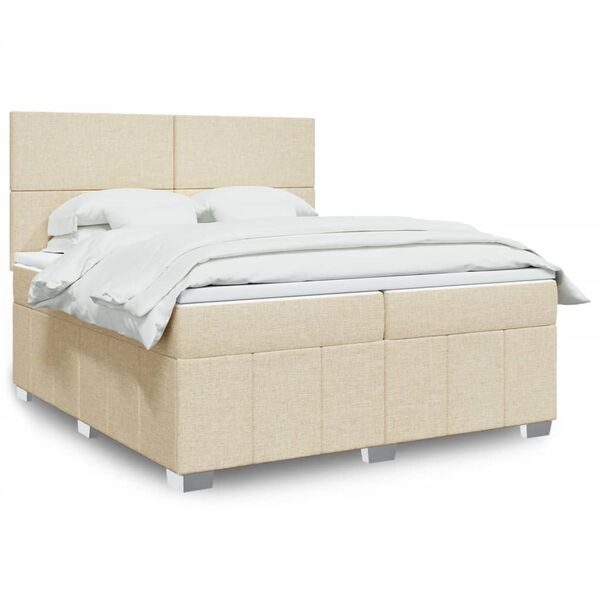 vidaXL Boxspring met matras stof cr&egrave;mekleurig 200x200 cm