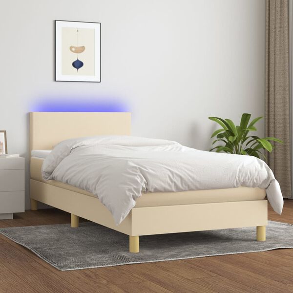 vidaXL Boxspring met matras en LED stof cr&egrave;mekleurig 80x200 cm