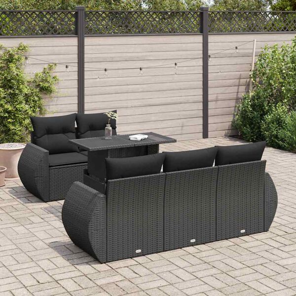 vidaXL 6-delige Loungeset met kussens poly rattan zwart