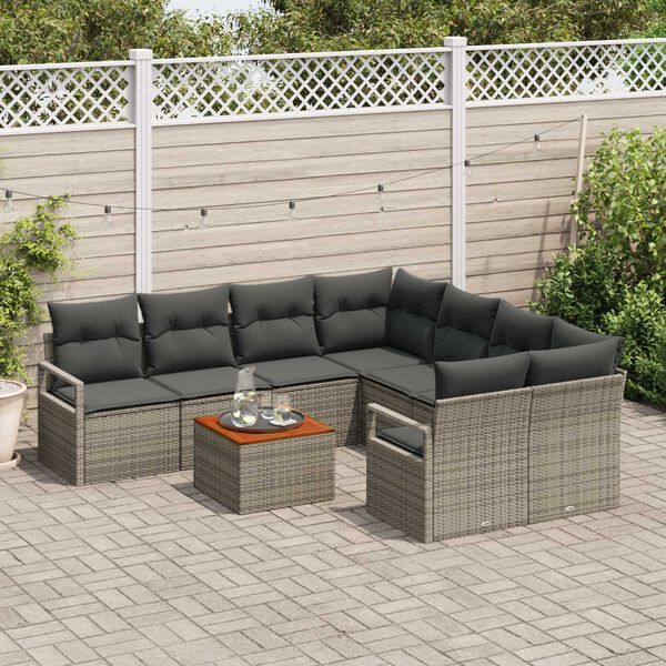 vidaXL Tuinbankenset met opslag 9 pcs Grijs poly rattan