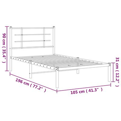 vidaXL Bedframe met hoofdbord metaal wit 100x190 cm