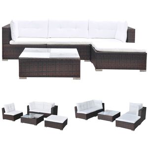 vidaXL 5-delige Loungeset met kussens poly rattan bruin