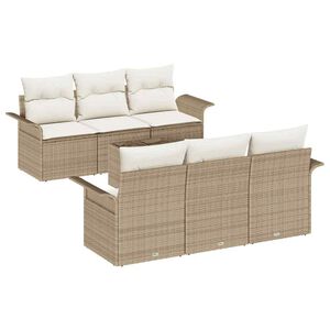 vidaXL Tuin Sofa Set met kussen 7 pcs Beige poly rattan