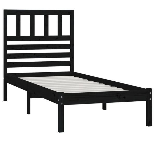 vidaXL Bedframe massief grenenhout zwart 75x190 cm