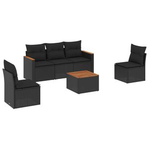 vidaXL 6-delige Loungeset met kussens poly rattan zwart
