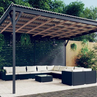 vidaXL 11-delige Loungeset met kussens poly rattan zwart