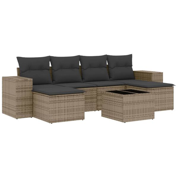 vidaXL 7-delige Loungeset met kussens poly rattan grijs