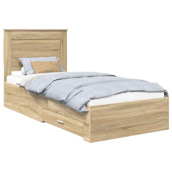 vidaXL Bedframe met lade met hoofdeinde met opslag Bewerkt hout