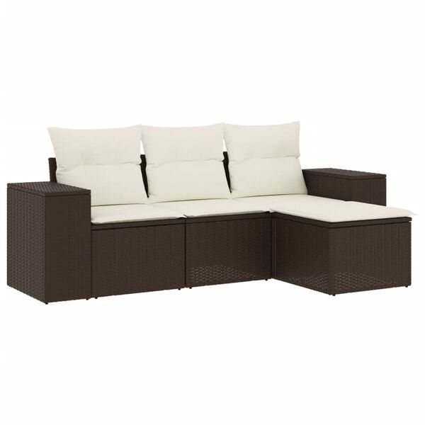 vidaXL 4-delige Loungeset met kussens poly rattan bruin