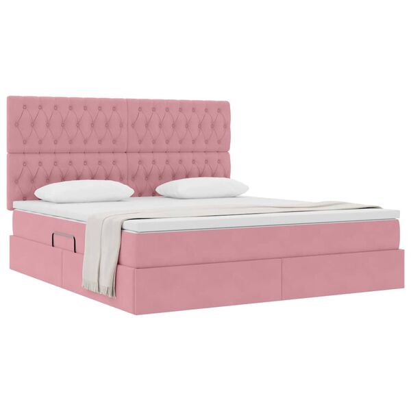 vidaXL Opslag bed met matras met matras Roze 160 x 200 cm Fluweel