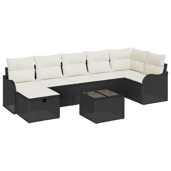 vidaXL Tuin Sofa Set met kussen met opslag 8 pcs Zwart Poly riet