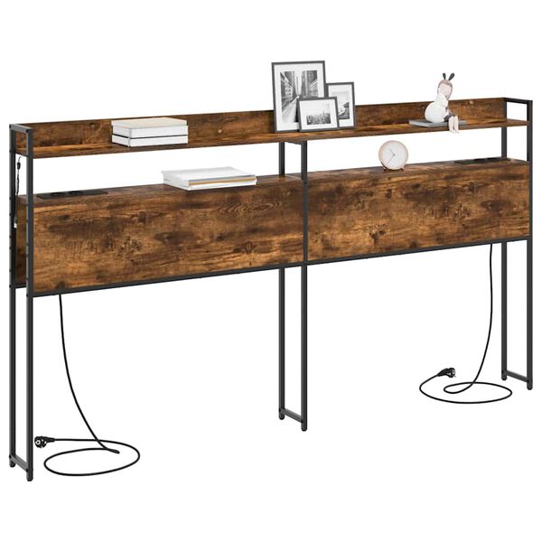 vidaXL Opslag hoofdbord met plank Gerookt eiken 200 cm Bewerkt hout