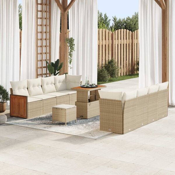 vidaXL Tuinbankenset met kussen 12 pcs Beige en Cr&egrave;me poly rattan