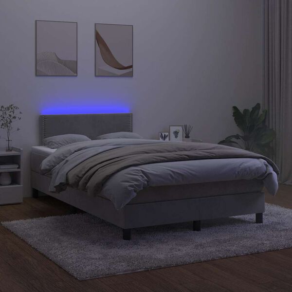 vidaXL Boxspring met matras en LED fluweel lichtgrijs 120x190 cm