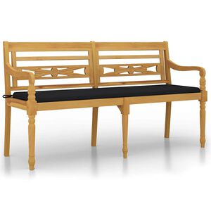 vidaXL Bankje Batavia met zwart kussen 150 cm massief teakhout