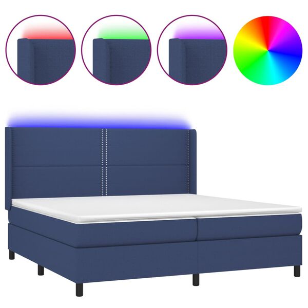 vidaXL Boxspring met matras en LED stof blauw 200x200 cm