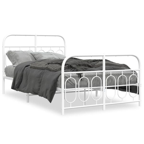 vidaXL Bedframe met hoofd- en voeteneinde metaal wit 120 x 190 cm