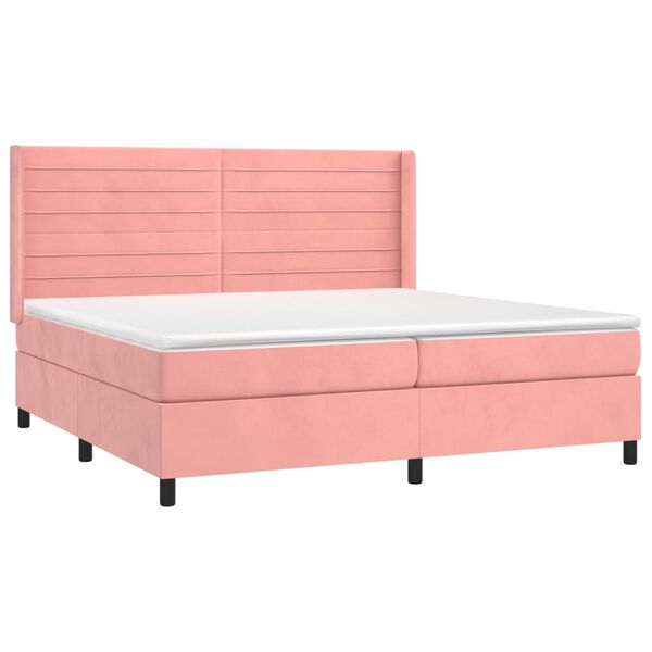 vidaXL Boxspring met matras en LED fluweel roze 200x200 cm