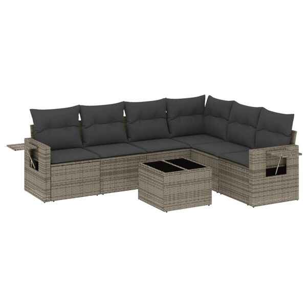 vidaXL 7-delige Loungeset met kussens poly rattan grijs
