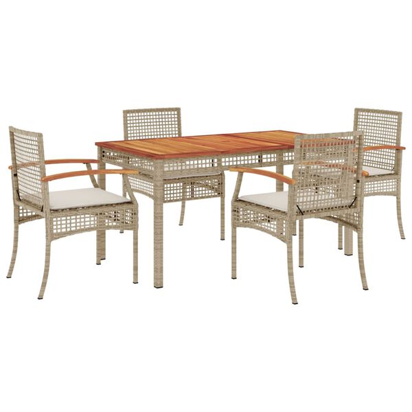 vidaXL 5-delige Tuinset met kussens poly rattan beige