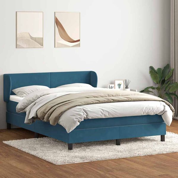 vidaXL Boxspring met matras fluweel donkerblauw 140x220 cm