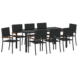 vidaXL Tuin eettafelset 9 st Zwart poly rattan