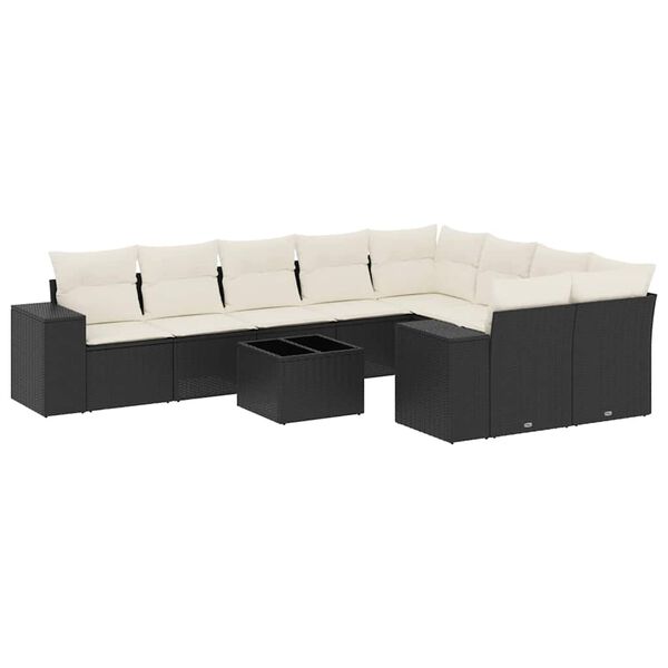 vidaXL 10-delige Loungeset met kussens poly rattan zwart