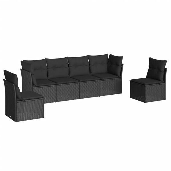 vidaXL 6-delige Loungeset met kussens poly rattan zwart