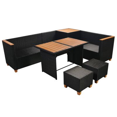 vidaXL 7-delige Loungeset met kussens poly rattan zwart