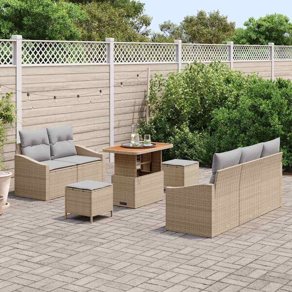 vidaXL Tuin Sofa Set met kussen met opslag 8 pcs Beige en Licht Grijs