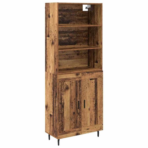 vidaXL Hoge kast Oud Hout 69,5 x 34 x 180 cm Geengineerd Hout en Glas