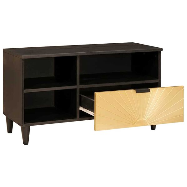 vidaXL TV-kast met lade Zwart en Goud 80 x 33 x 46 cm Bewerkt hout