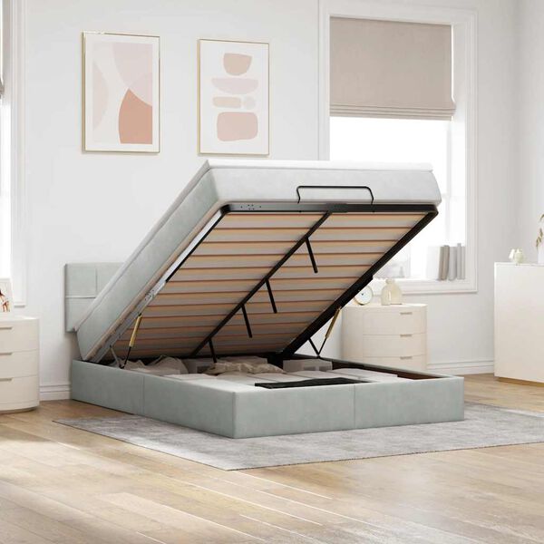 vidaXL Ottoman bed met matras en LED's 140x190cm fluweel lichtgrijs