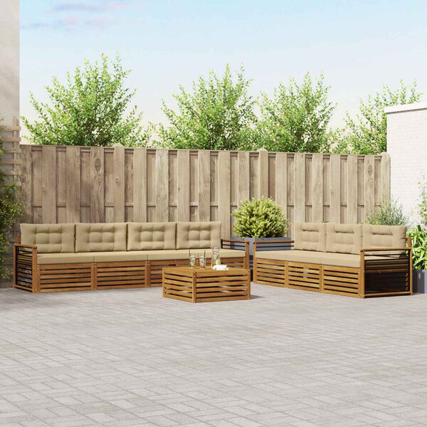 vidaXL Buiten bankenset met kussen 8 pcs Natuurlijk en Beige
