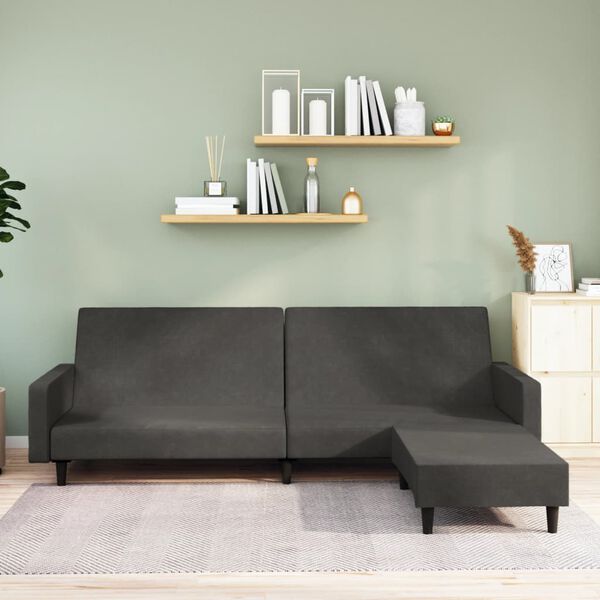 vidaXL Slaapbank 2-zits met voetenbank fluweel donkergrijs