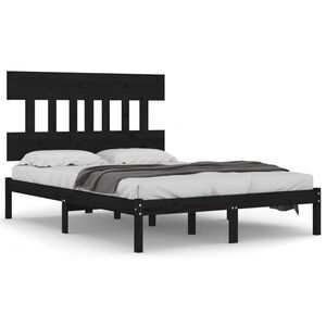 vidaXL Bedframe massief hout zwart 140x190 cm