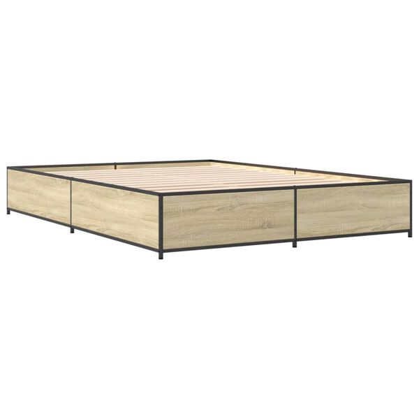 vidaXL Bedframe bewerkt hout metaal sonoma eikenkleurig 135x190 cm