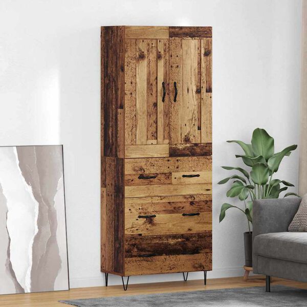 vidaXL Hoge kast met lade Oud Hout 69,5 x 34 x 180 cm Bewerkt hout