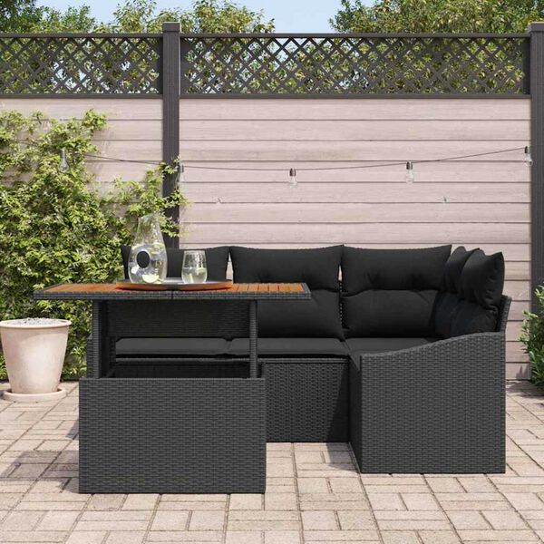 vidaXL Tuin Sofa Set met opslag 5 pcs Zwart Poly riet