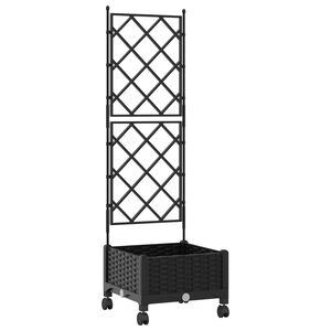 vidaXL Tuinplantbak met schutting en wielen Zwart 40 x 40 x 131,5 cm