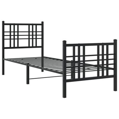 vidaXL Bedframe met hoofd- en voeteneinde metaal zwart 75x190 cm