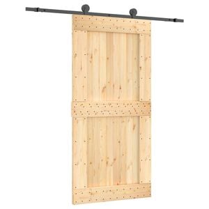 vidaXL Schuifdeur Naturel en Zwart 100 x 210 cm Massief Grenenhout