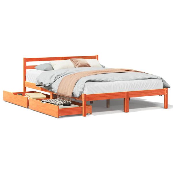 vidaXL Bedframe zonder matras massief grenenhout wasbruin 135x190 cm