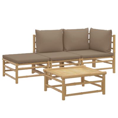 vidaXL 4-delige Loungeset met kussens bamboe taupe