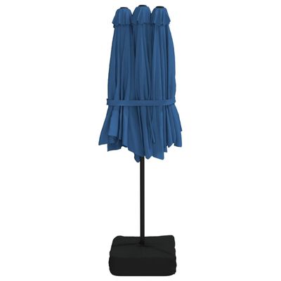 vidaXL Parasol dubbel dak met LED 449x245 cm azuurblauw