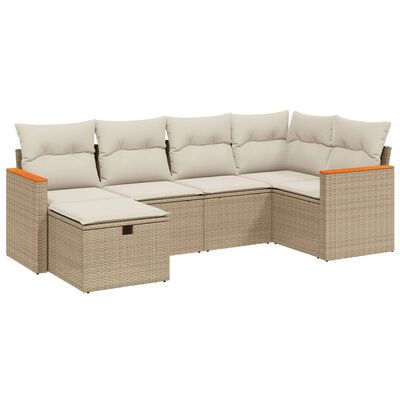 vidaXL 6-delige Loungeset met kussens poly rattan beige