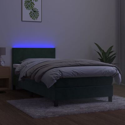 vidaXL Boxspring met matras en LED fluweel donkergroen 100x200 cm