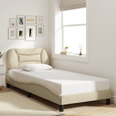 vidaXL Bedframe met hoofdbord stof crèmekleurig 90x190 cm