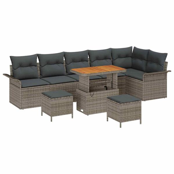 vidaXL Tuin Sofa Set met kussen met opslag met kussen 9 pcs Grijs